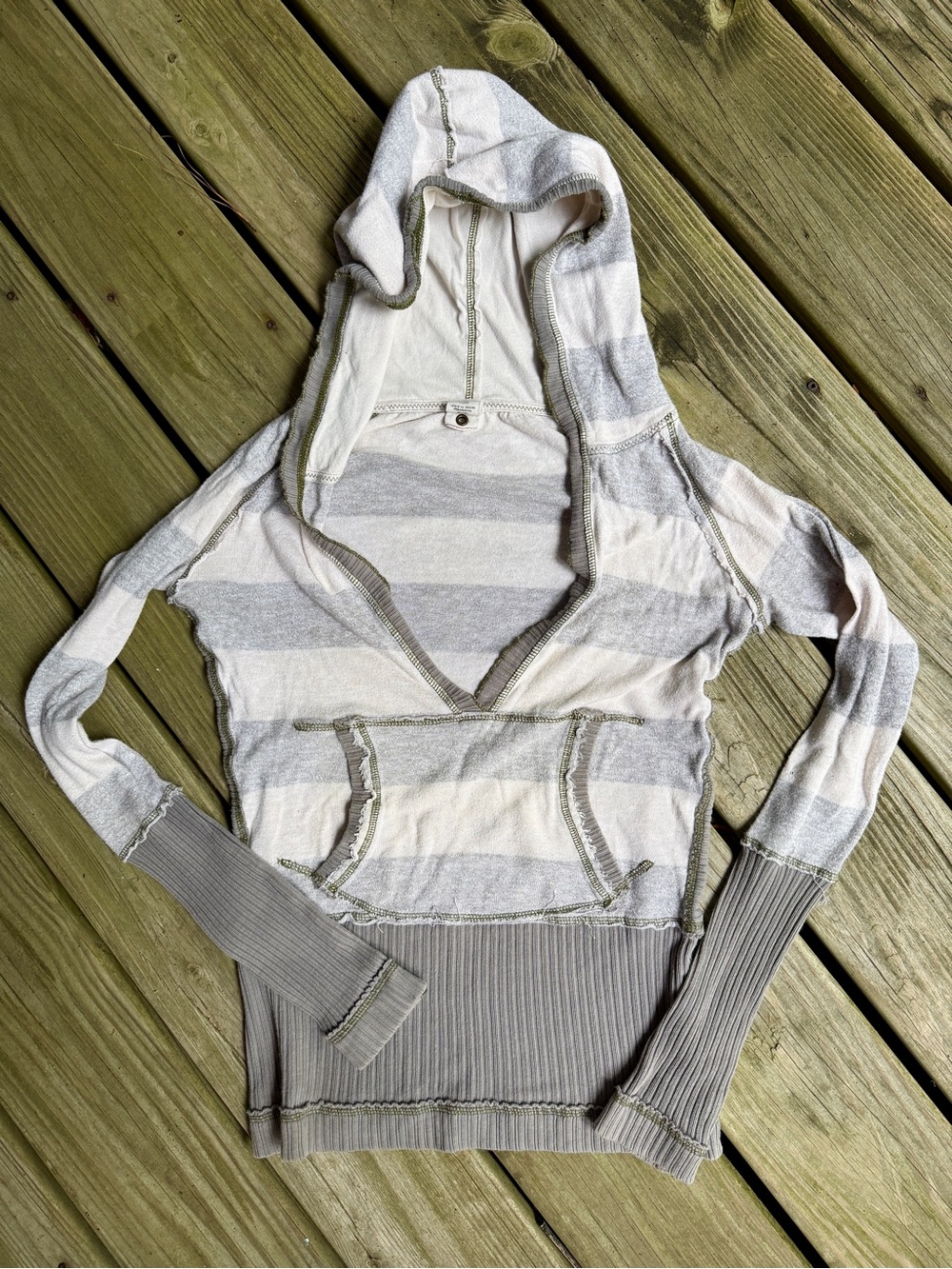 Free People Striped Hooded Pullover hoodie Light Gray Cream size medium